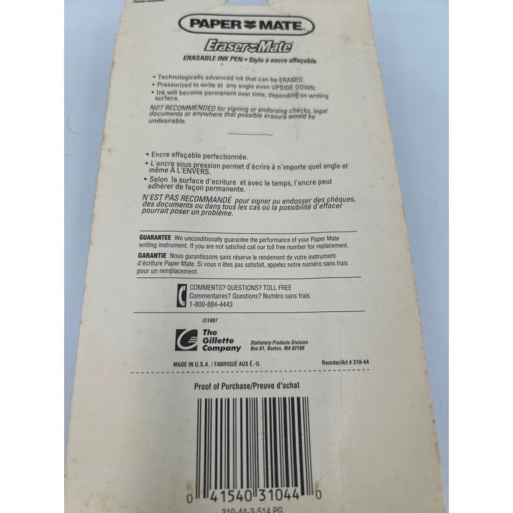 Vintage 1997 Paper‎ Mate Eraser Mate Erasable Ink Pens Medium Point 4 Pack New